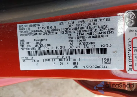 2019 Ford Fiesta Se из США, поврежденный, VIN 3FADP4BJ5KM101342